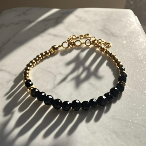 Onyx and 14ct Gold Filled Bracelet