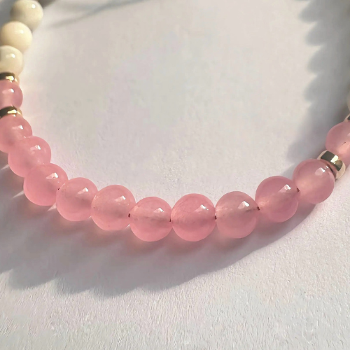 Rose Quartz, Mother of Pearl, Gold Filled Bracelet