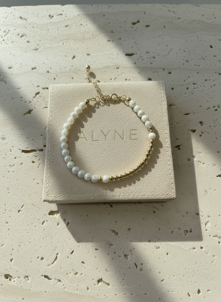 Crescent Moon Mother of Pearl and Gold Bracelet
