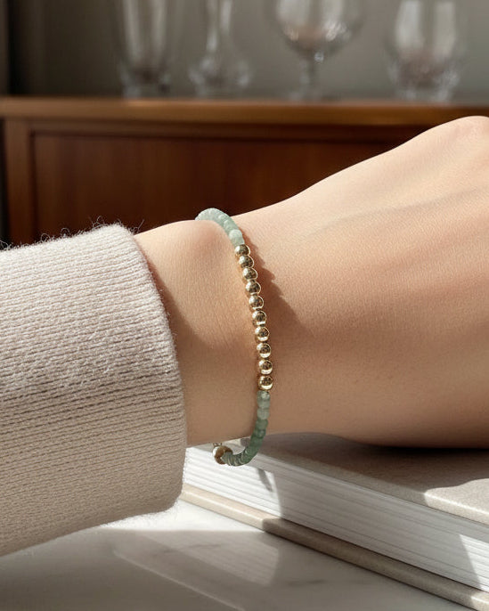 Natural Emerald Crescent Moon Bracelet 14ct Gold Filled