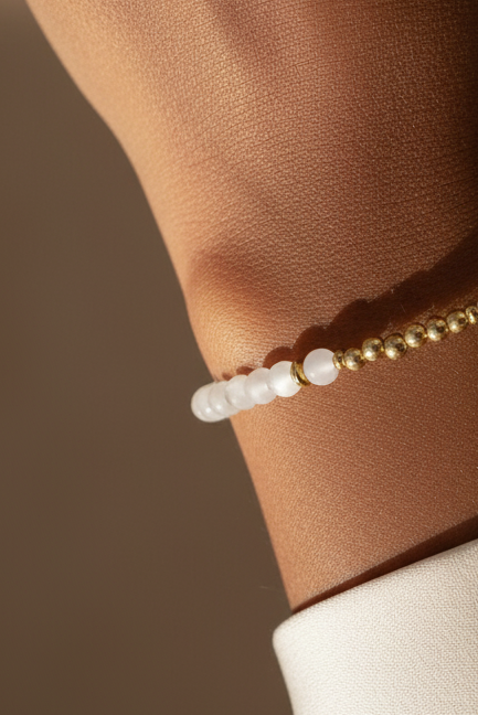 Crescent Moon Mother of Pearl and Gold Bracelet