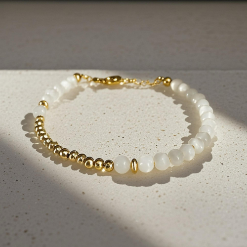 Crescent Moon Mother of Pearl and Gold Bracelet