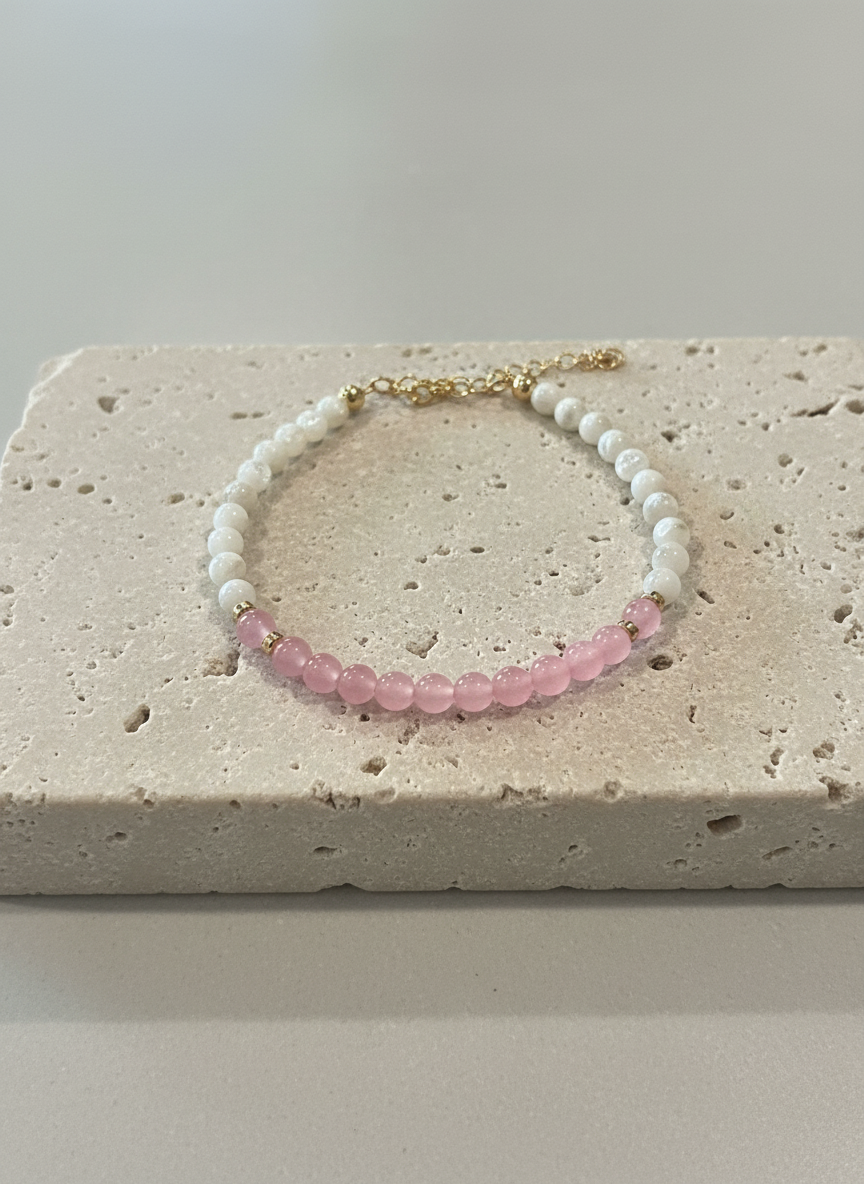 Rose Quartz, Mother of Pearl, 14ct Gold Filled Bracelet