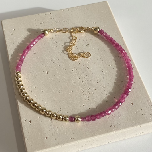 Natural Ruby Crescent Moon Bracelet 14ct Gold Filled