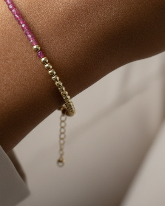 Natural Ruby Crescent Moon Bracelet 14ct Gold Filled