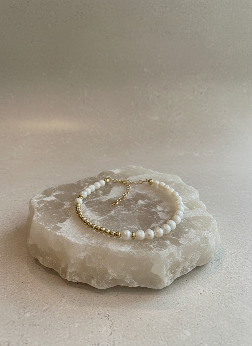 Crescent Moon Mother of Pearl and Gold Bracelet