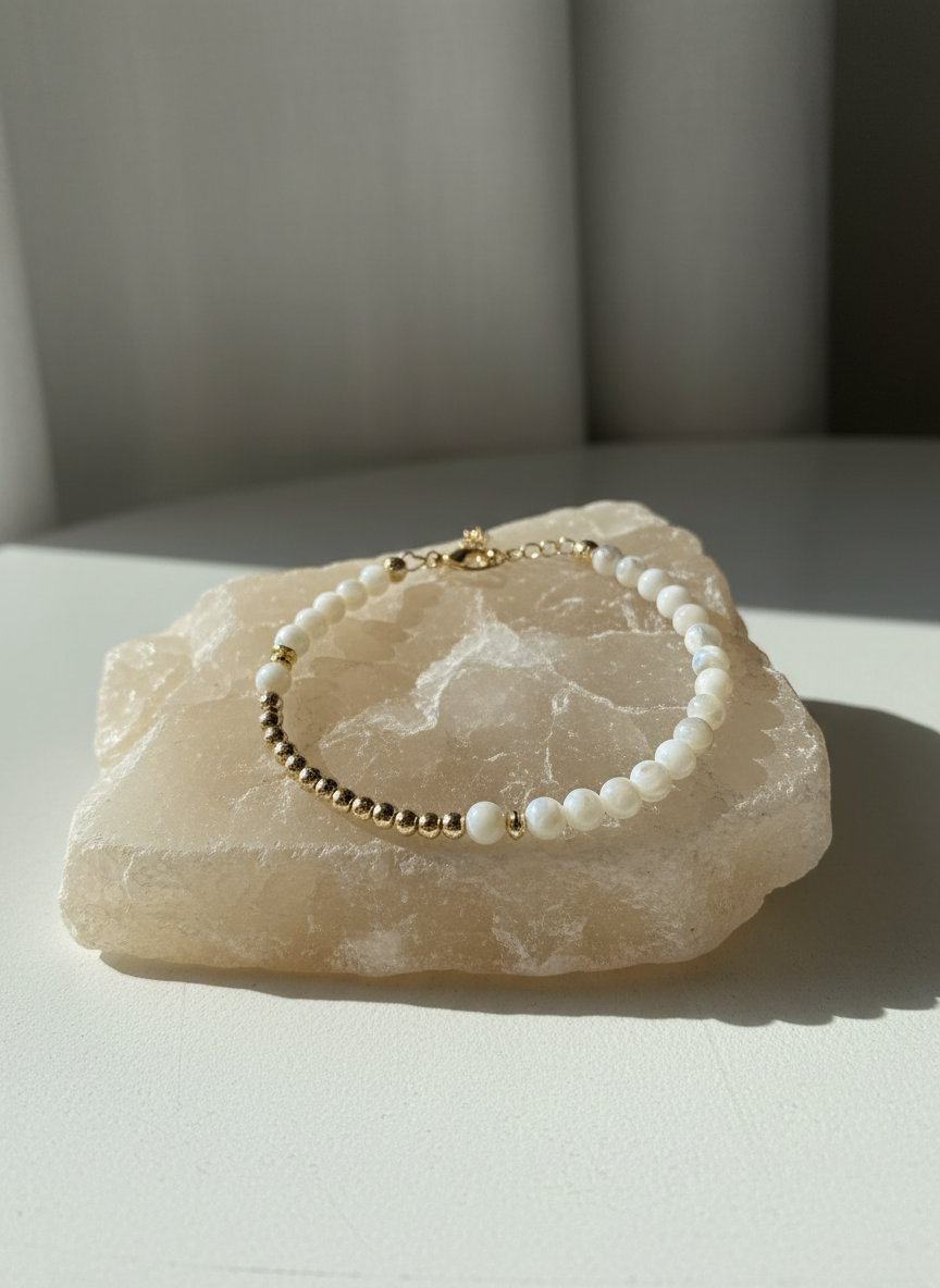 Crescent Moon Mother of Pearl and Gold Bracelet