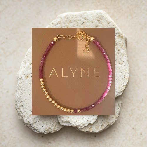 Natural Ruby Crescent Moon Bracelet 14ct Gold Filled