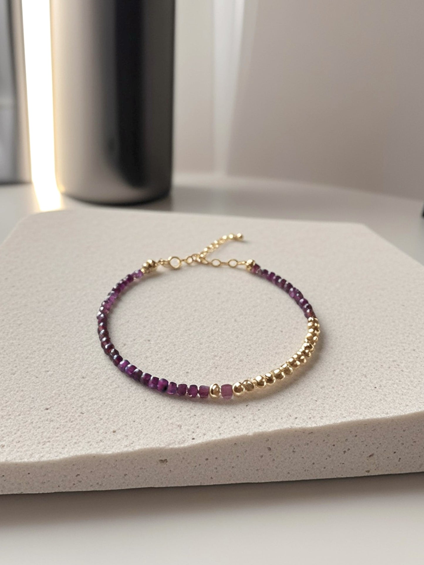 Natural Ruby Crescent Moon Bracelet 14ct Gold Filled