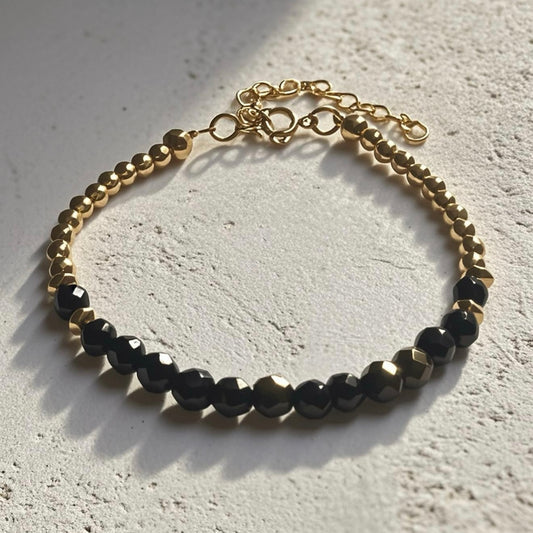 Onyx and 14ct Gold Filled Bracelet