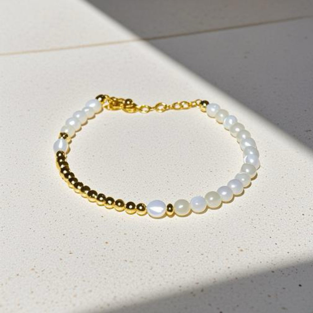 Crescent Moon Mother of Pearl and Gold Bracelet