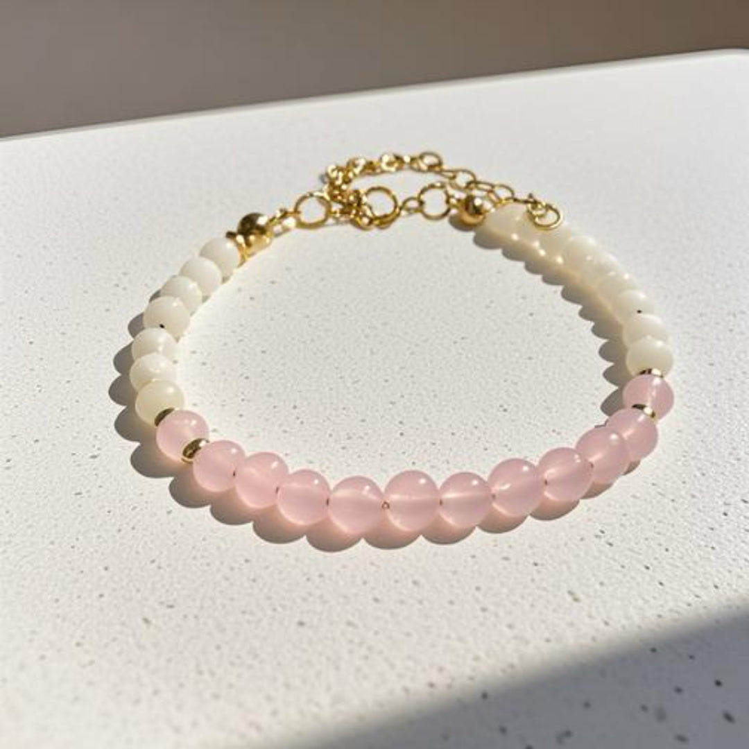 Rose Quartz, Mother of Pearl, Gold Filled Bracelet