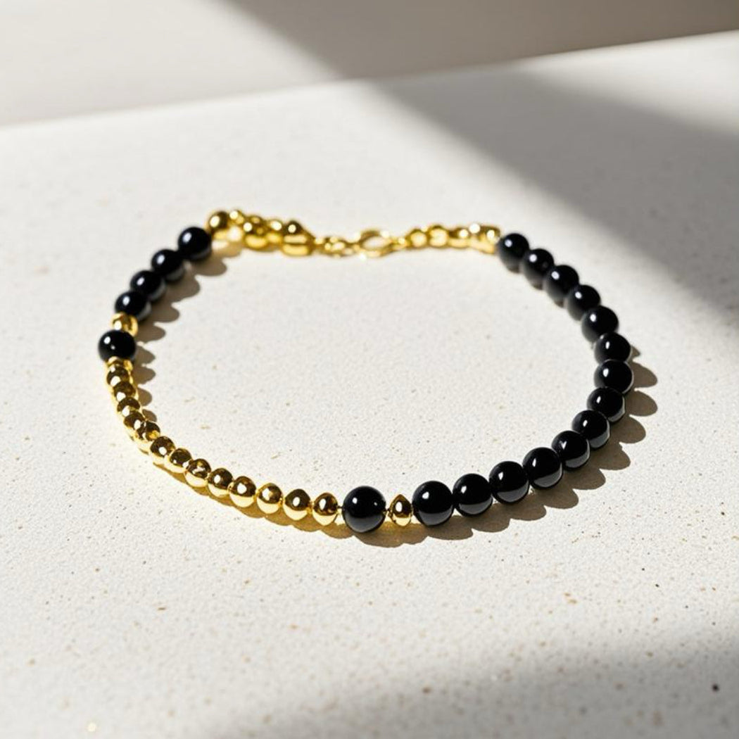 Crescent Moon Onyx and 14ct Gold Filled Bracelet