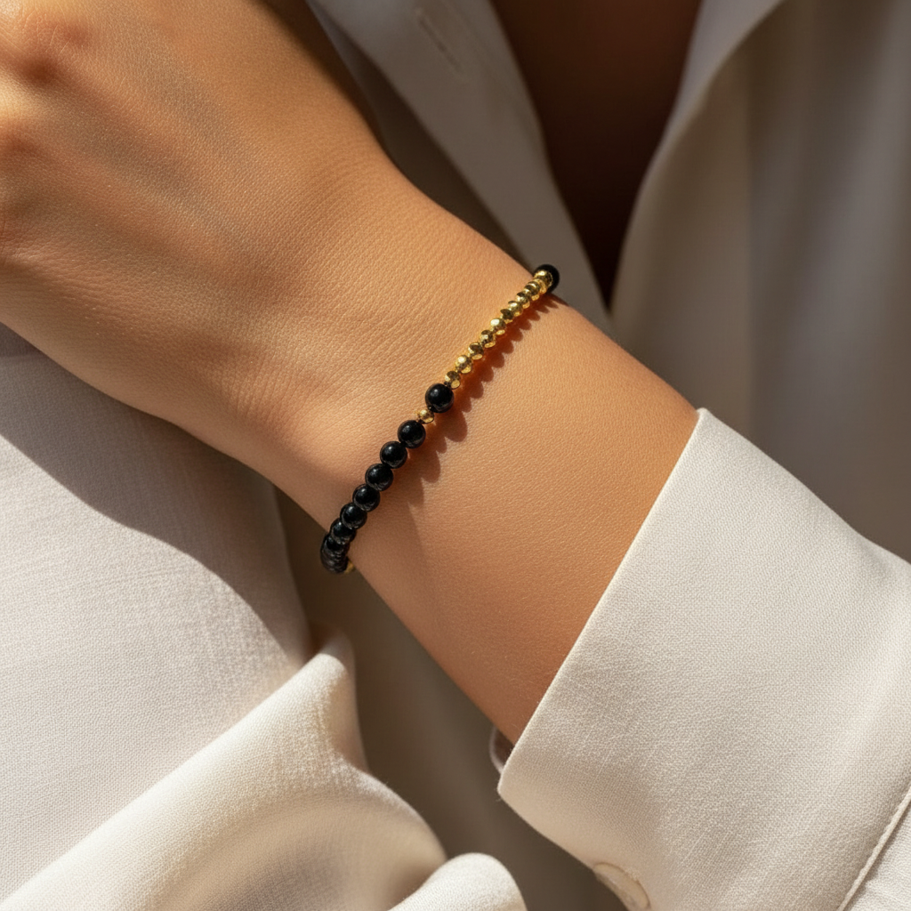 Crescent Moon Onyx and 14ct Gold Filled Bracelet