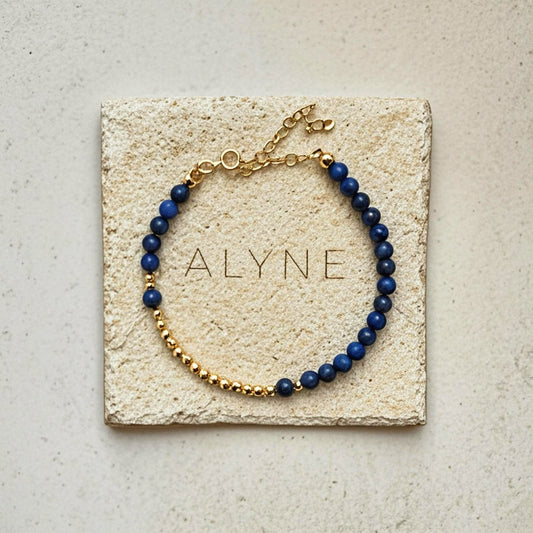 Crescent Moon Lapis and 14ct Gold Filled Bracelet