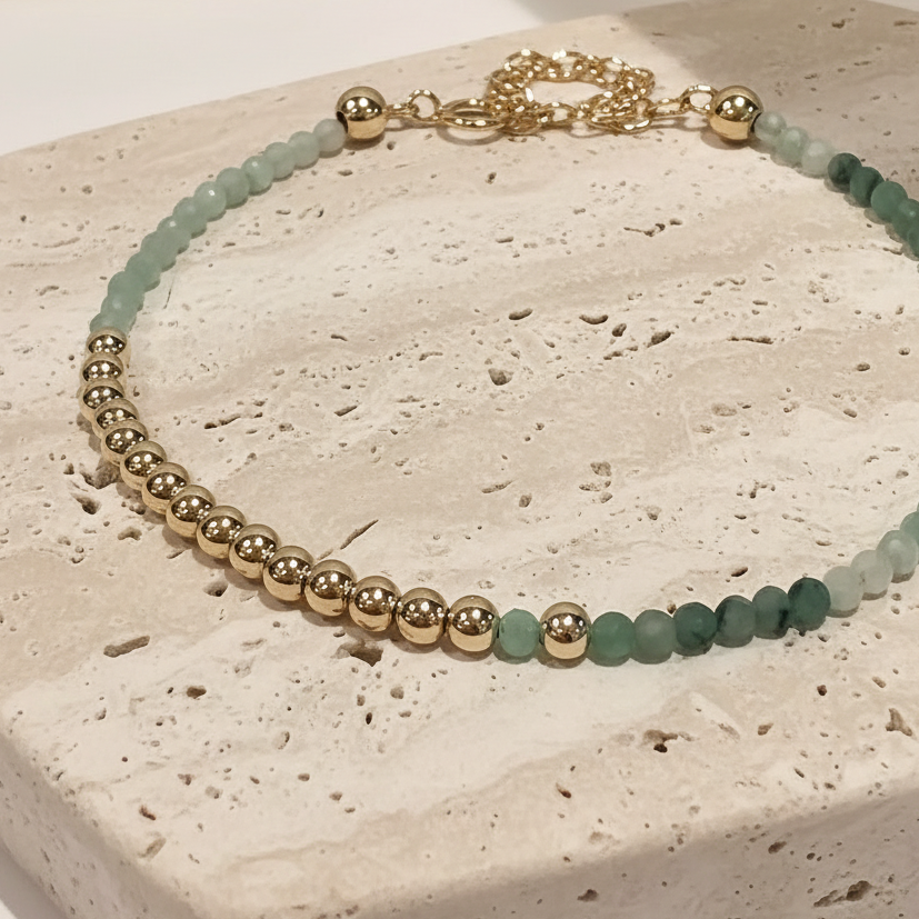 Natural Emerald Crescent Moon Bracelet 14ct Gold Filled